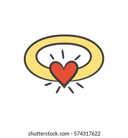 Ring with heart on the white background for your design. Vector illustration.