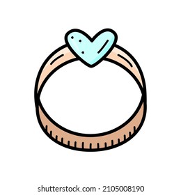 A ring with a heart shaped stone. doodle vector illustration, valentine's day, wedding, recognition sticker.