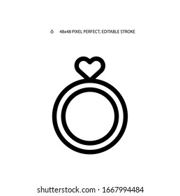Ring with heart simple line icon vector illustration.Editable stroke. 48x48 Pixel Perfect.
