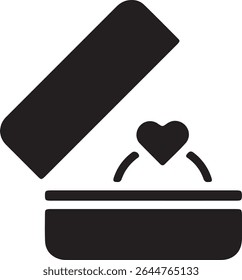 A ring with a heart-shaped gem is in an open box.