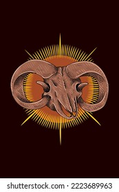 Ring horned goat skull vector illustration
