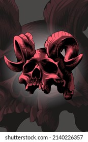 Ring horned skull vector illustration