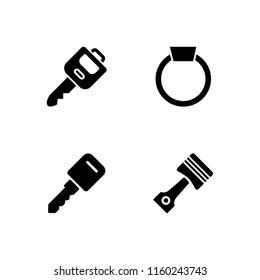 ring icon. 4 ring set with key, piston and ring with precious gem vector icons for web and mobile app