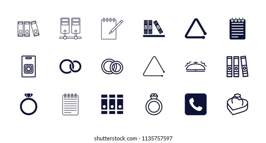 Ring icon. collection of 18 ring filled and outline icons such as binder, triangle musical instrument, call, ring in box, bell. editable ring icons for web and mobile.