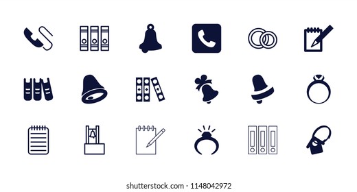 Ring icon. collection of 18 ring filled and outline icons such as bell, bell, notebook, call, binder. editable ring icons for web and mobile.
