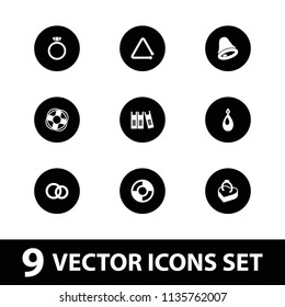 Ring icon. collection of 9 ring filled icons such as earring, triangle musical instrument, lifebuoy, bell. editable ring icons for web and mobile.