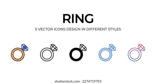 ring Icon Design in Five style with Editable Stroke. Line, Solid, Flat Line, Duo Tone Color, and Color Gradient Line. Suitable for Web Page, Mobile App, UI, UX and GUI design.