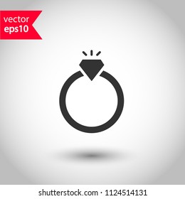 Ring icon. Ring with diamond icon. EPS 10 vector flat sign. Studio background.