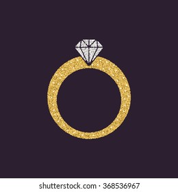 The Ring Icon. Diamond And Jewelry, Wedding Symbol. Gold Sparkles And Glitter Vector Illustration