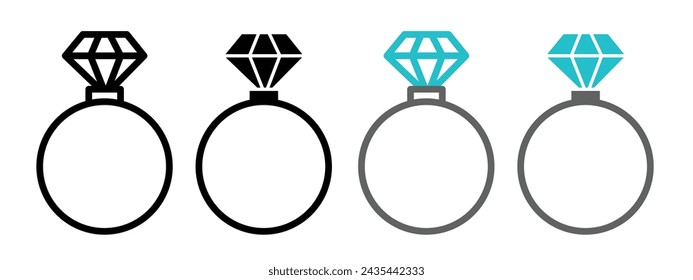 icono de anillo. anillo de boda de diamante conjunto de iconos. anillo de compromiso de novia símbolo vectorial en símbolo vectorial sobre fondo blanco