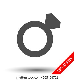 Ring icon. Engagement ring symbol. Simple flat logo of ring with a diamond on white background. Vector illustration.
