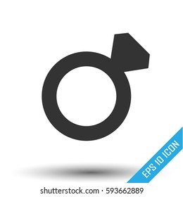 Ring icon. Engagement ring symbol. Simple flat logo of ring with a diamond on white background. Vector illustration.