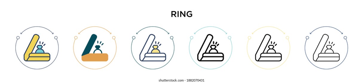 Ring icon in filled, thin line, outline and stroke style. Vector illustration of two colored and black ring vector icons designs can be used for mobile, ui, web