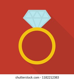 ring icon in flat style with long shadow, isolated vector illustration on red transparent background