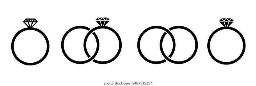 Ring icon. Ring with gemstone. Diamond engagement ring icon set. Ring Diamond Engagement. Vector Illustration.