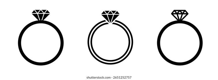 Ring icon. Ring with gemstone. Diamond engagement ring icon set. Ring Diamond Engagement. Vector Illustration.