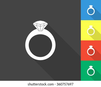 ring icon - gray and colored (blue, yellow, red, green) vector illustration with long shadow