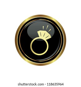 Ring icon on the black with gold round button. Vector illustration