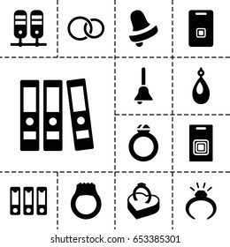 Ring icon. set of 13 filled ringicons such as ring, earring, bell, rings, door ringer, binder, ring in box, bell