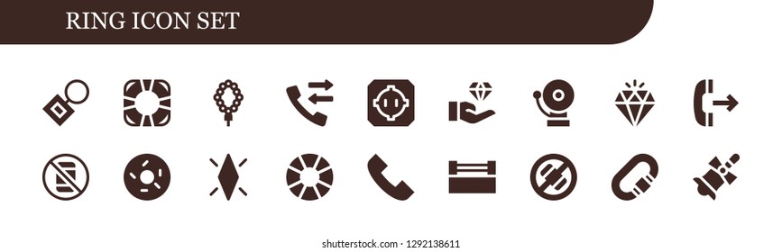  ring icon set. 18 filled ring icons. Simple modern icons about  - Key chain, Lifesaver, Necklace, Call, Dohyo, Jewelry, Alarm, Diamond, Outgoing call, No phone, Doughnut, Phone call