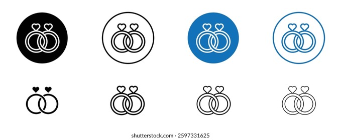 Ring icon set in black and blue colors on white background