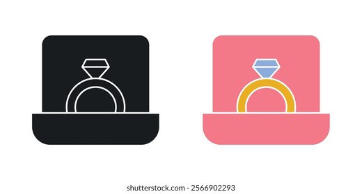 Ring icon set in black and colored