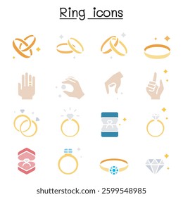 Ring icon set in flat color style