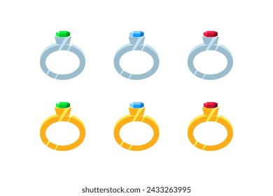 Conjunto de iconos de anillo. Anillo con una piedra preciosa. Estilo plano. Iconos vectoriales