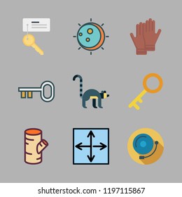 ring icon set. vector set about lemur, gloves, alarm bell and resizing icons set.