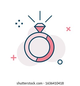 ring icon and symbol with a diamond icon, thin line style, vector