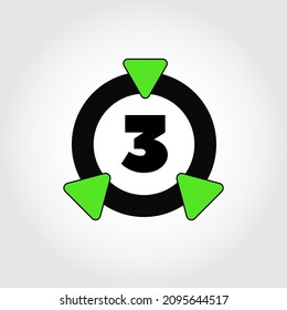 Ring icon with triangles and numeral Three inside