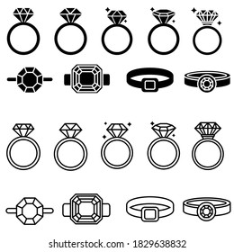 Juego de vectores de icono de anillo. colección de signos de ilustración de joyas. símbolo de joyería.