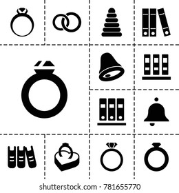 Ring icons. set of 13 editable filled ring icons such as pyramid, binder, bell