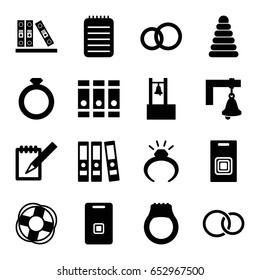 Ring icons set. set of 16 ring filled icons such as pyramid, ring, binder, rings, notebook, door bell, lifebuoy