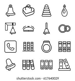 Ring icons set. set of 16 ring outline icons such as pyramid, earring, Bell, binder, rings, call