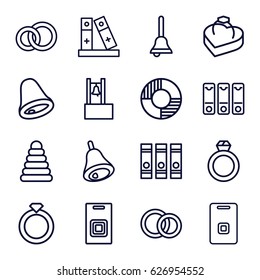 Ring icons set. set of 16 ring outline icons such as pyramid, binder, door ringer, ring in box, bell, door bell