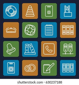 Ring icons set. set of 16 ring outline icons such as pyramid, bell, binder, notebook, door ringer, call, bell, door bell, lifebuoy