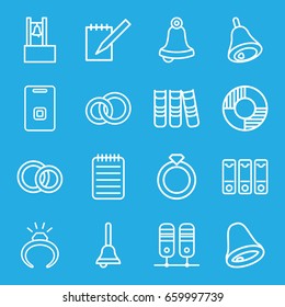 Ring icons set. set of 16 ring outline icons such as ring, notebook, door ringer, binder, bell