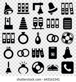 Ring icons set. set of 25 ring filled icons such as pyramid, ring, earring, bell, notebook, door ringer, binder, call, bell