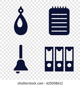Ring icons set. set of 4 ring filled icons such as earring, notebook, bell