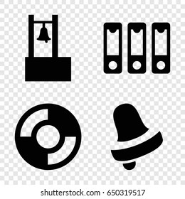 Ring Icons Set. Set Of 4 Ring Filled Icons Such As Bell, Binder, Lifebuoy