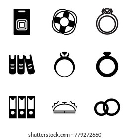 Ring icons. set of 9 editable filled and outline ring icons such as binder, door bell, lifebuoy