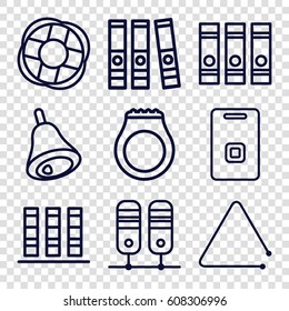 Ring icons set. set of 9 ring outline icons such as binder, triangle musical instrument, door ringer, bell, lifebuoy