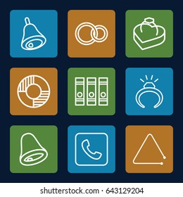 Ring icons set. set of 9 ring outline icons such as ring, binder, triangle musical instrument, call, bell