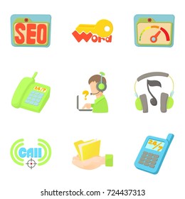 Ring up icons set. Cartoon set of 9 ring up vector icons for web isolated on white background