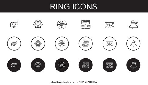 ring icons set. Collection of ring with diamond, phone call, boxers, bell. Editable and scalable ring icons.