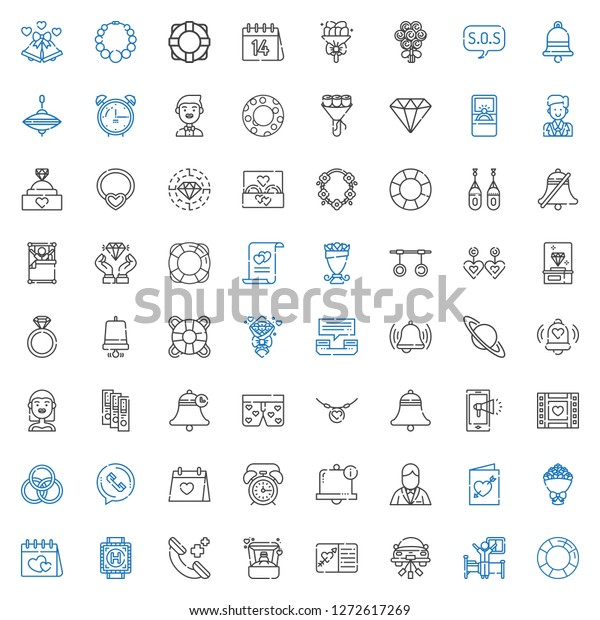 ring icons set.\
Collection of ring with lifesaver, wake up, wedding car, wedding\
invitation, phone call, heliport, valentines day, bouquet, groom.\
Editable and scalable ring\
icons.