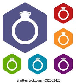 Ring icons set hexagon isolated vector illustration