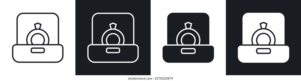 Ring icons vectors set in black. line and flat versions