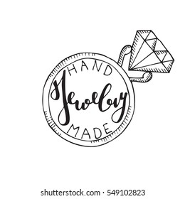 Ring with an inscription inside. Lettering. Logo for shop of handmade jewelry.